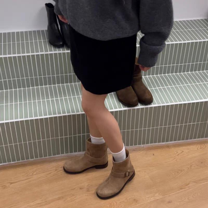 Retro Round Head Pile Boots 2025 Autumn New Merard Thick Heel Western Cowboy Knight Boots Medium Boots Short Boots