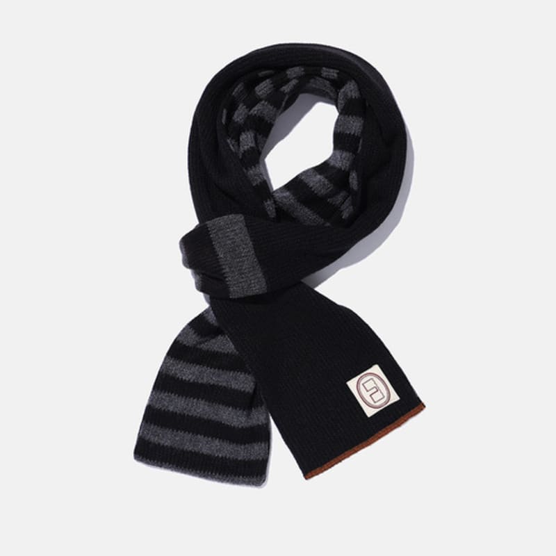 

karactor Полосатый вязаный шарф / Черный угольный ONE