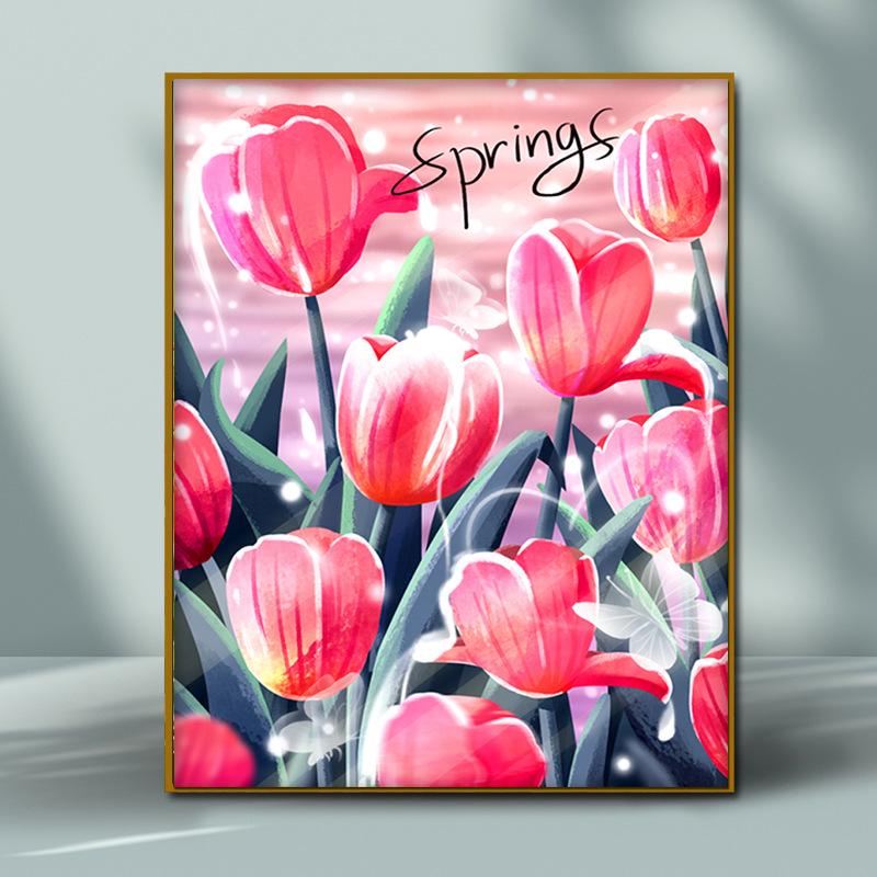 

Набор для акриловой живописи «Тюльпаны своими руками» - Ручная роспись, Цифровая масляная живопись для домашнего декора 40x50 cm with Frame
