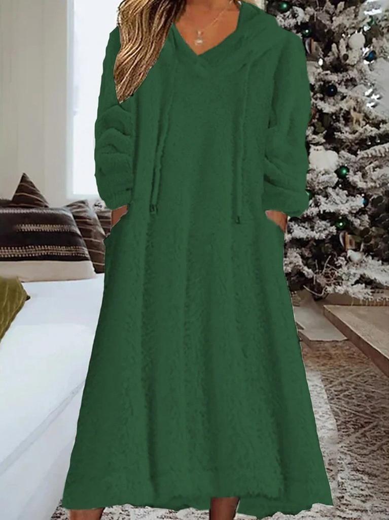 Cross-border 2025 New Autumn/winter European and American Loose Casual Fleece Hooded Long-sleeve Dress Loungewear