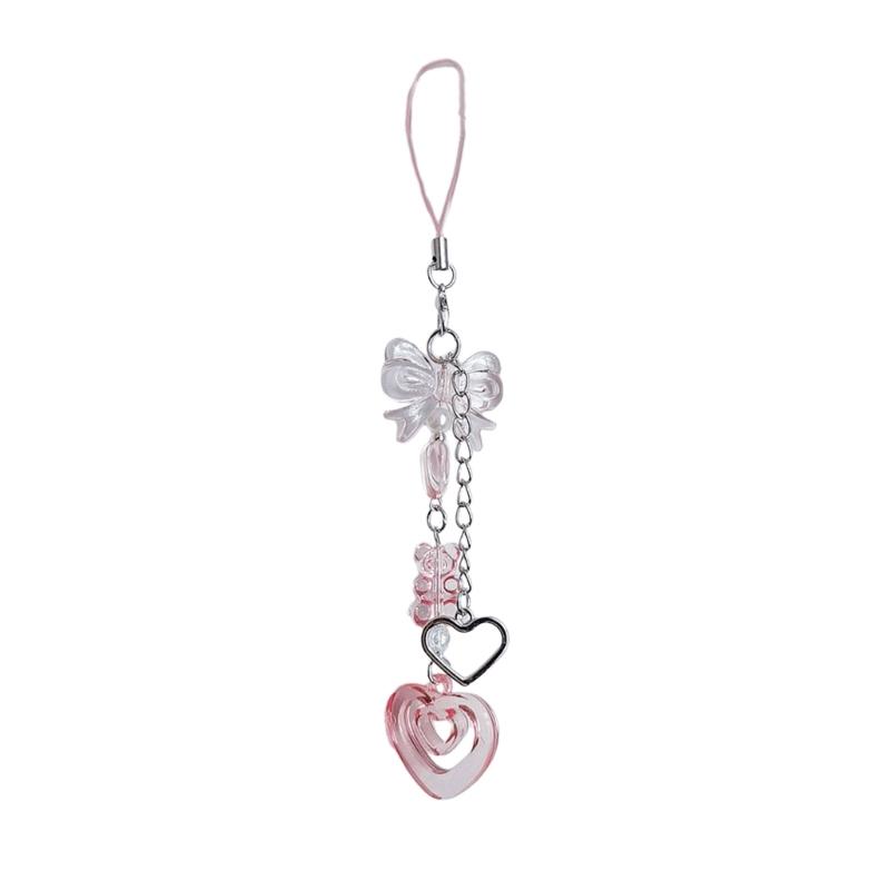 

Cute Y2K Bowknot Heart Cross Pendant Phone Strap Lanyard Pocket Keychain Strap Backpack Charm Car Keys Decoration Chain