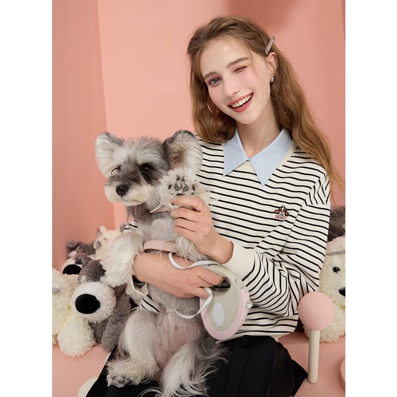 SanCai Women s Striped Dog Embroidery Sweatshirt S (155/80A)