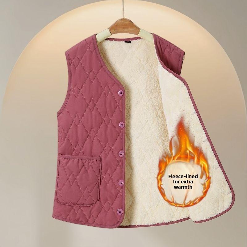 New autumn and winter fleece-lined vest for mothers, thickened and warm, suitable for wearing indoors or as an outer layer to protect against the