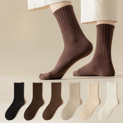 Damen Winter Baumwollsocken für Wärme, Weitschaft Milchtee Unifarbene Damensocken, Gekämmte Baumwolle Hohe Baumwollsocken