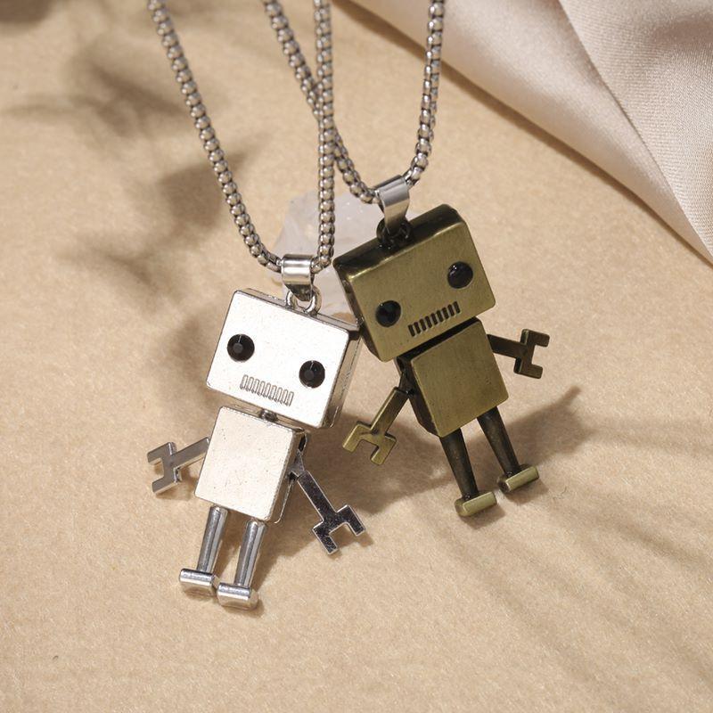Sway Movable Robot Pendant Necklace Stainless Steel Goth Clavicle Chain Necklaces Jewelry Gift