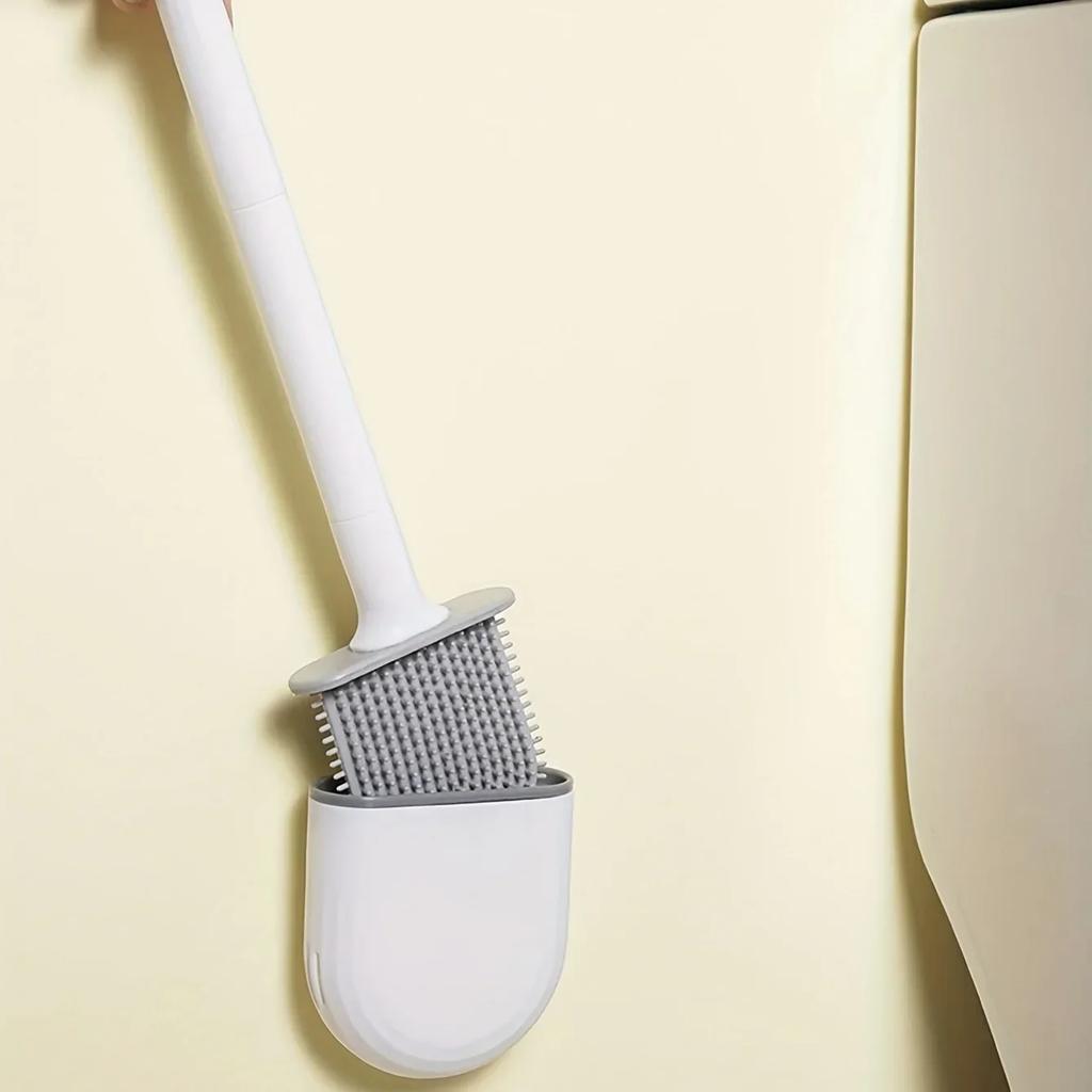 1/3 set of toilet brush and bracket set, circular grip detachable handle, wall mounted silicone toilet brush