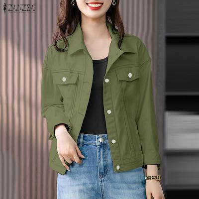 Women Casual Turn Down Collar Loose Long Sleeve Blouse