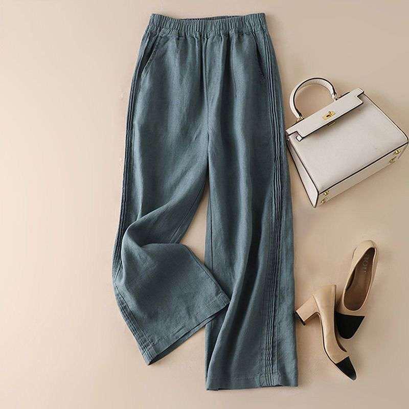Women's 2026 Summer Drapey Cotton-Linen Wide-Leg Slimming Pants - High-Waisted, Thin, Straight-Leg Casual Style