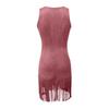 Deep V-strap Sexy Tassel Dress Fashion Summer Sleeveless Party Slim Fit Short Dress Streetwear Elegant Buttons Solid Color Casual Clothing