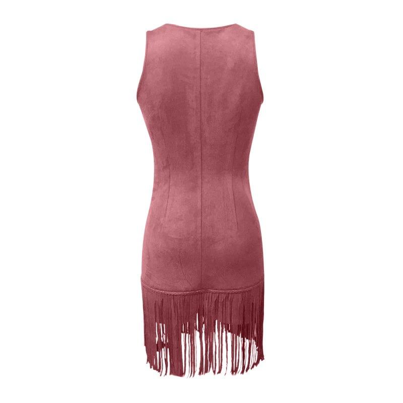 Deep V-strap Sexy Tassel Dress Fashion Summer Sleeveless Party Slim Fit Short Dress Streetwear Elegant Buttons Solid Color Casual Clothing