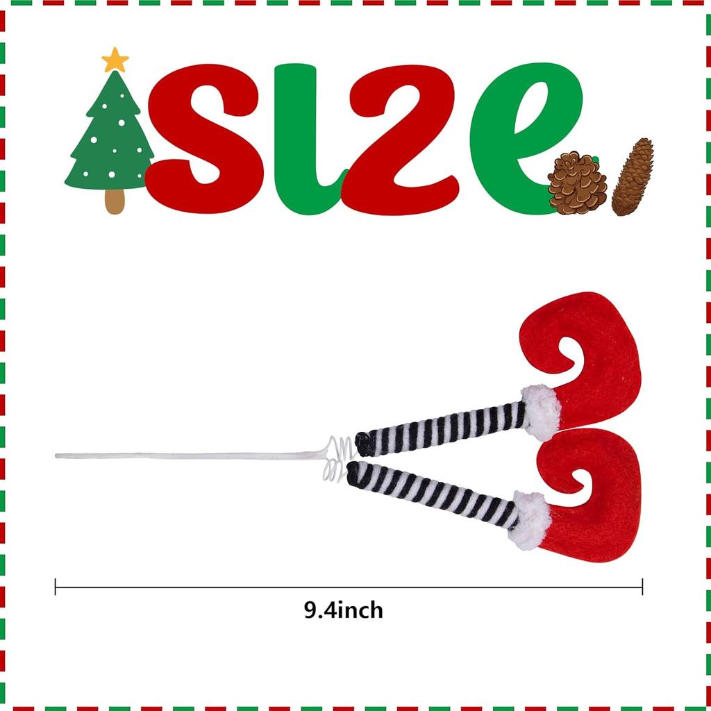 4 PCS Christmas Elf Legs Picks-Elf Feet Tree Ornaments with Fixed Wire-Striped Plush Stuffed Elf Leg Picks for Christmas Tree Party Home Decorations