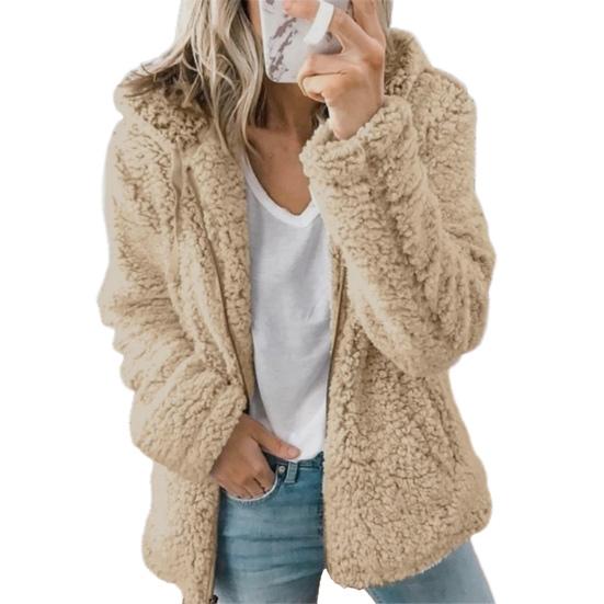 

Флисовое пальто для женщин, оверсайз, на молнии, с капюшоном, пушистая толстовка с открытой передней частью, демисезонная теплая верхняя одежда M