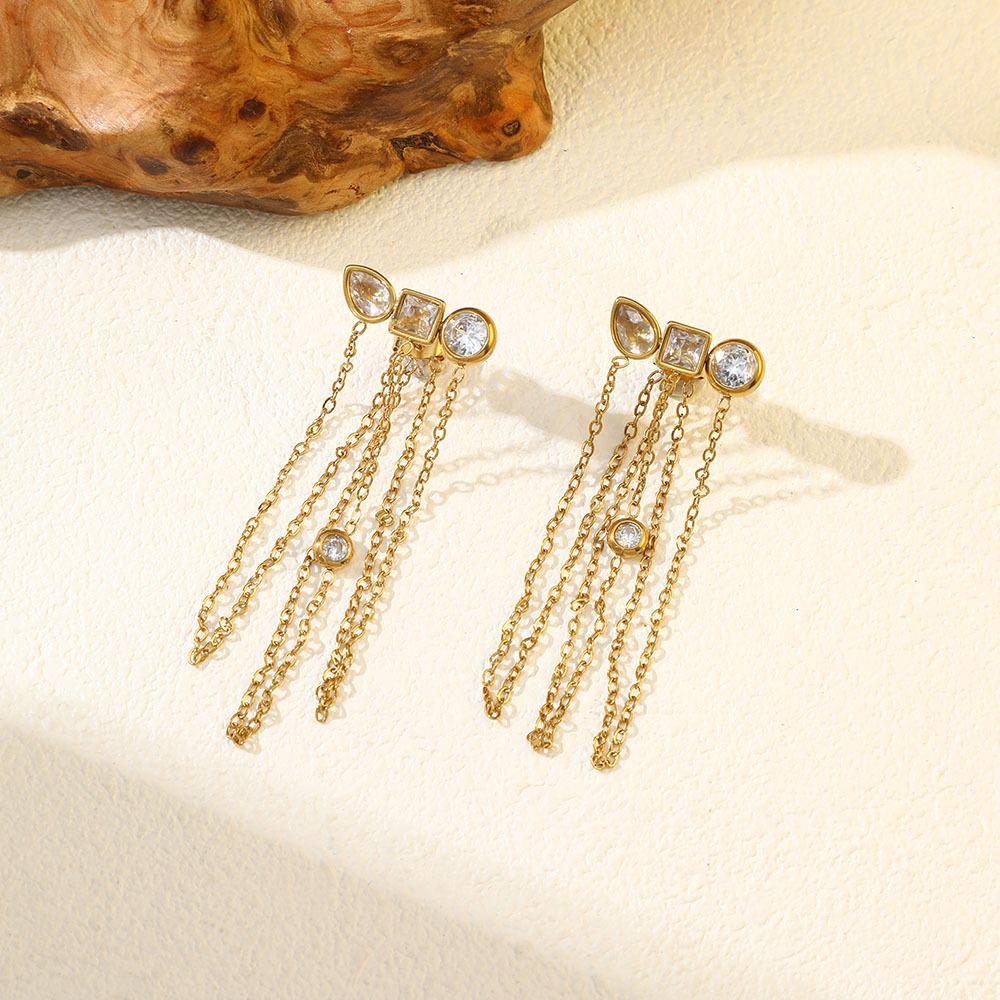 European & American Multi-layer Rhinestone Tassel Stud Earrings: Luxurious Stainless Steel Women's Dangles