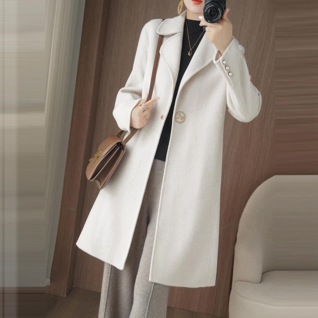 Women's Mid-Length Wool Coat - New Autumn/Winter Double-Faced Fleece Style