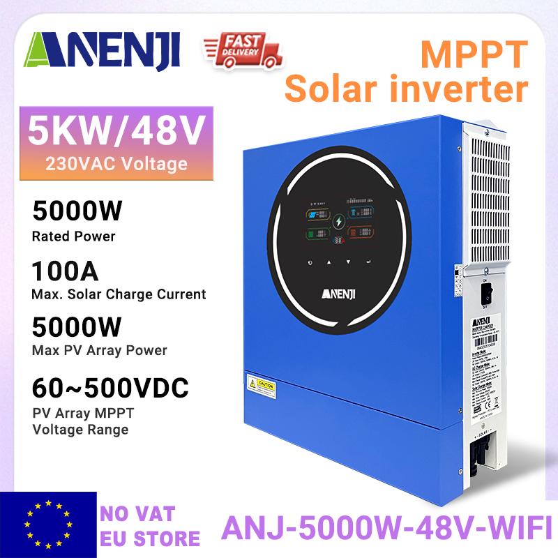ANENJI 6.2KW 4KW 5KW 11KW Hybrid Solar Inverter 48V 24V Pure Sine Wave 100A 120A 160A  MPPT Solar Inverter With WiFi PV 500VDC