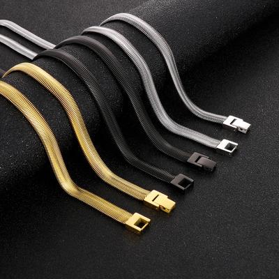 Einfache Schmuck-Schnallen-Halskette, Trendige Hip-Hop-Wind Flache Schlangenknochenkette Titanstahl Herren- und Damen-Halskette