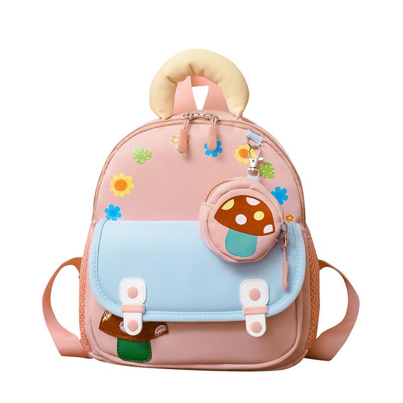 Childrens Kindergarten Backpack For Girls Boys Nylon Cute Animal Pattern With Padded Shoulder Straps розовый