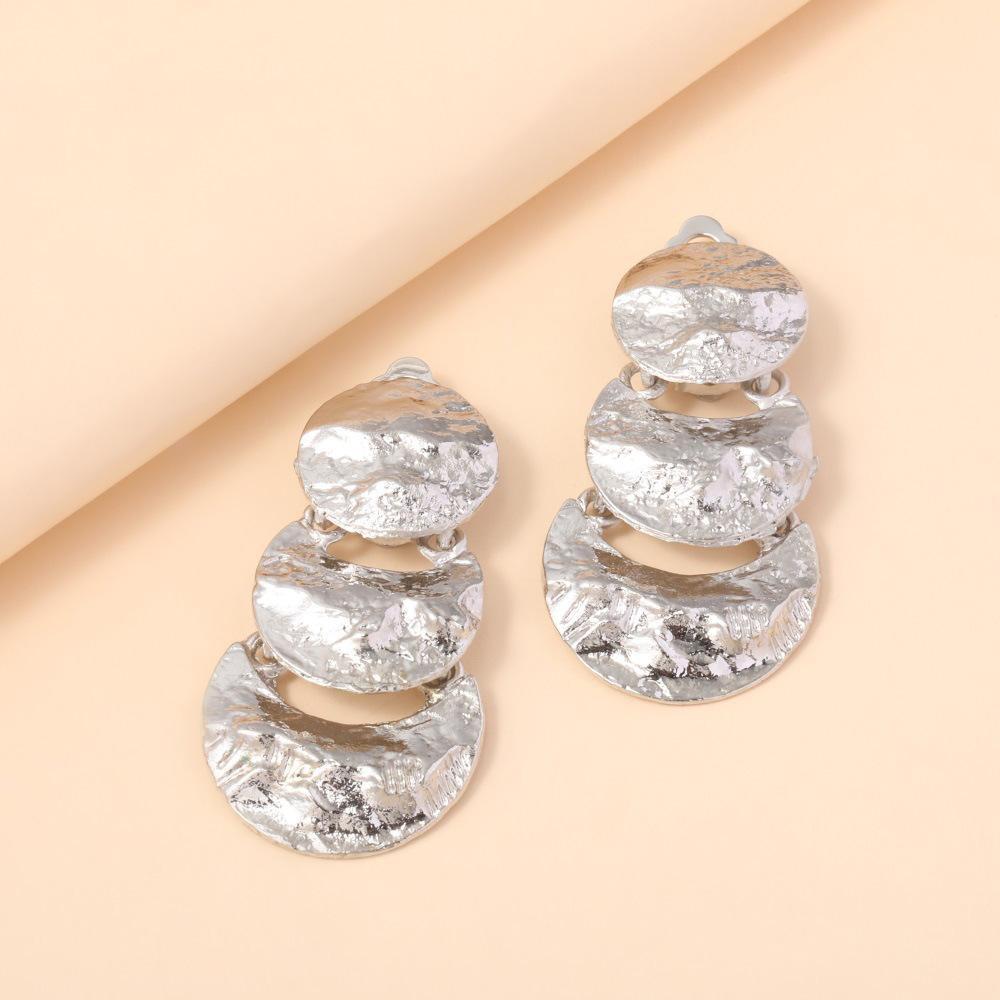 Personalized Ear Clips, Irregular Geometric Multi-Layer Laminated Alloy Earrings, Pierless Ear Clips