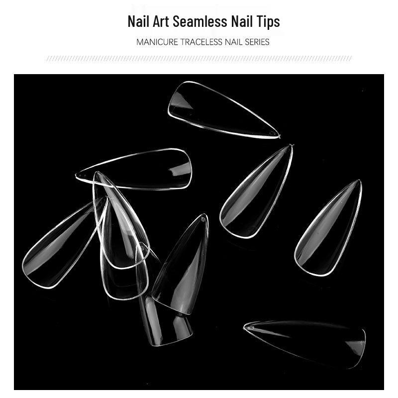 Japanese Teardrop Nail Art: Transparent, Seamless, Full-coverage, Long Almond-shaped Tips. 240 Pieces.