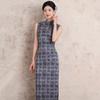 Modern Chinese-Inspired Sleeveless Long Cheongsam Dress With Grid Stand Collar Design Women 2026
