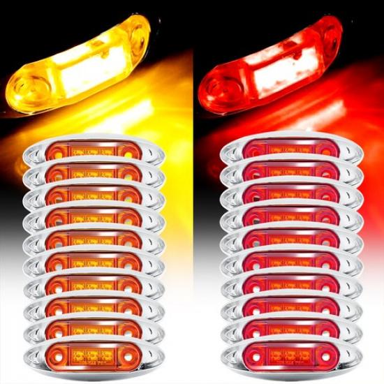 10x Red+10X Amber 3-LED Side 4  Marker Lights Truck Clearance Trailer Light 24V