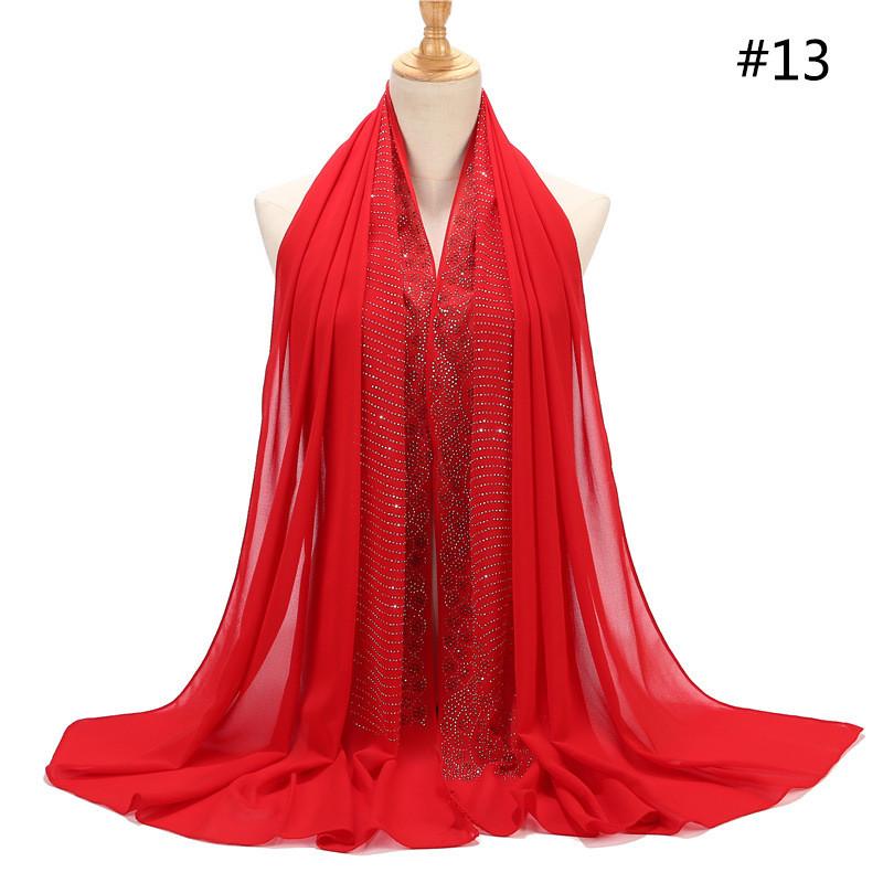 Women Rhinestone Chiffon Solid Color Muslim Head Scarf Shawls And Wraps Pashmina Bandana Female Foulard Hijab Stores