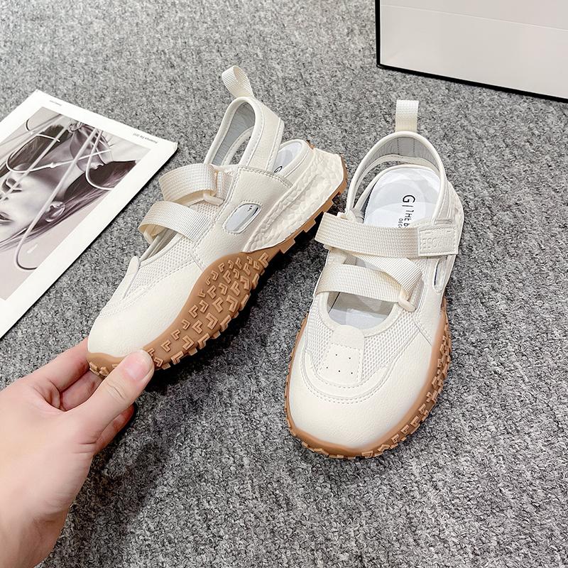 2025 Summer New Mary Jane Retro Ugly Women's Shoes Mesh Cloth Tire Thick Bottom Hollow Sports Sandals Anti-slip Wear Sneakers
