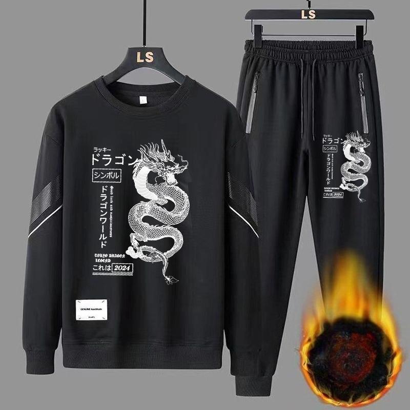 Spring and Autumn Men Tracksuit Casual Sportswear Couple Fashion Crewneck Hoodie Two-piece Set