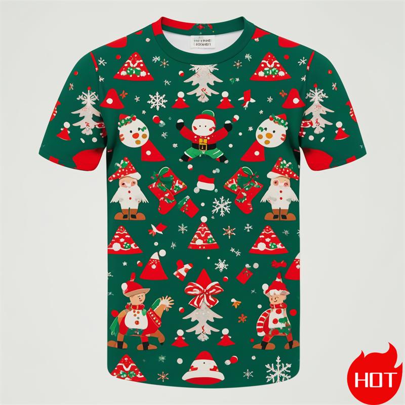 New Fashion Happy Christmas 3D Printing Kids Short Sleeve T Shirts Funny Xmas Boy Girls T-Shirts Y2k Child Clothing