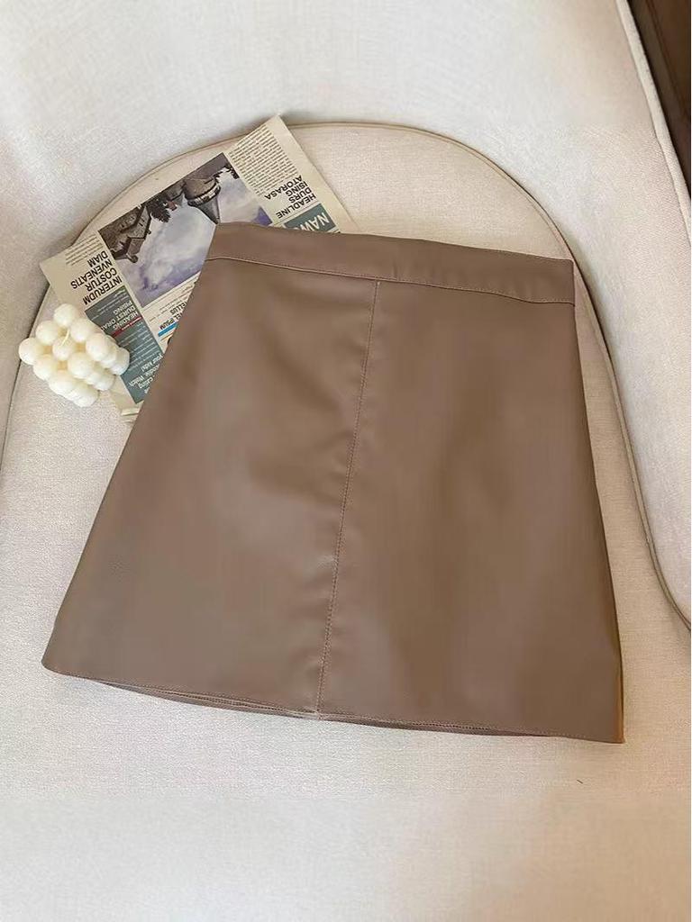 Black High-Waisted PU Leather A-Line Mini Skirt - Women's Slimming Spring & Autumn