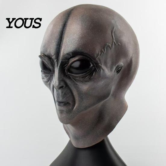 Maschera Alieno in Rete Trasparente Maschera Grigia di Halloween, Testa Intera in Lattice Cosplay UFO con Grandi Occhi Realistici, Morbido Oggetto di Scena per Feste Sci-Fi per Adulti, Scherzo