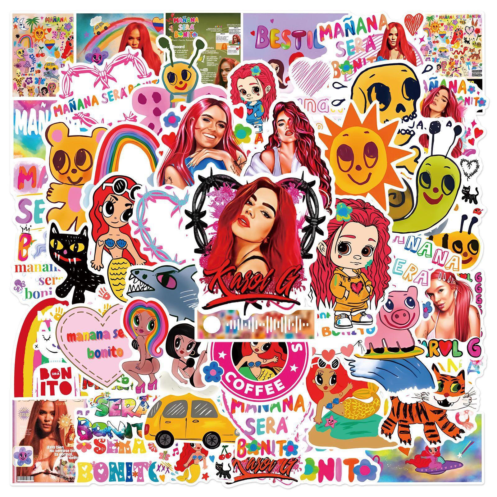 50 stuks Populaire Zangeres Karol G Manana sera Bonito Stickers Fans Cadeaus DIY Waterfles Laptop Auto's Rugzak Skateboard