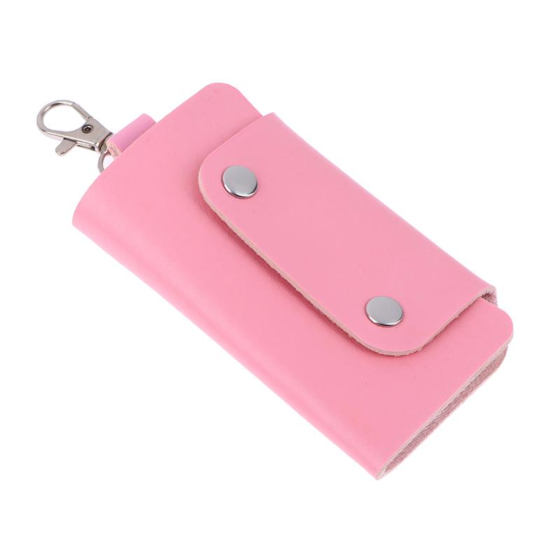1Pc Portable Pu Leather Housekeeper Holders Car Key Holder Bag Case Unisex Wallet Cover Simple Solid Color Storage Bag