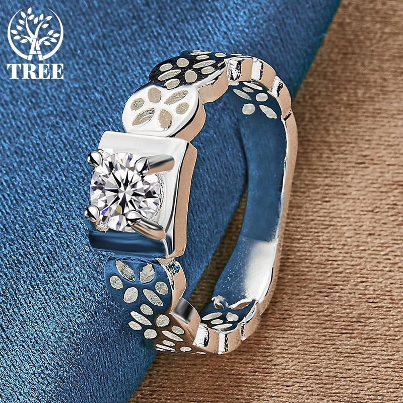 925 Sterling Silver Kulatý AAA Zirkonový prsten s dutým vzorem