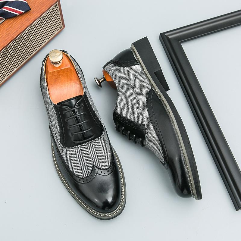 Large Size Pointed European Station Leather Shoes Fashion Brock Versatile Men's Casual Dress Leather Shoes