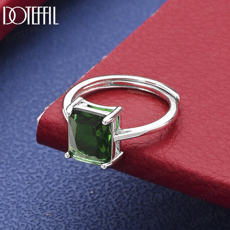 925 Sterling Silver Four-Prong Rectangular AAA Zirconia Open Ring - Stylish Evening Jewelry