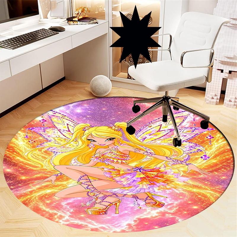 Winx Club Printed Round Rug Carpet Chair Rug Area Rug Entryway Doormats,for Office Chair Living Room Bedroom Kitchen Room.