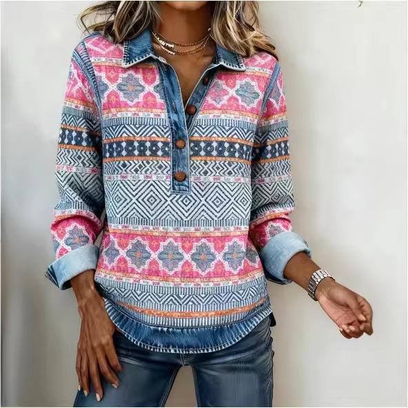 Геометрический 3D Пэчворк Джинсовый Пуловер Топ S цветочный