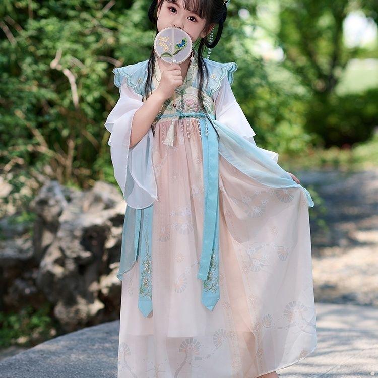 Girls 2025 Summer Hanfu Fairy Princess Dress – Ancient-Style Ruqun Tang Suit for Little Girls 110cm зелёный