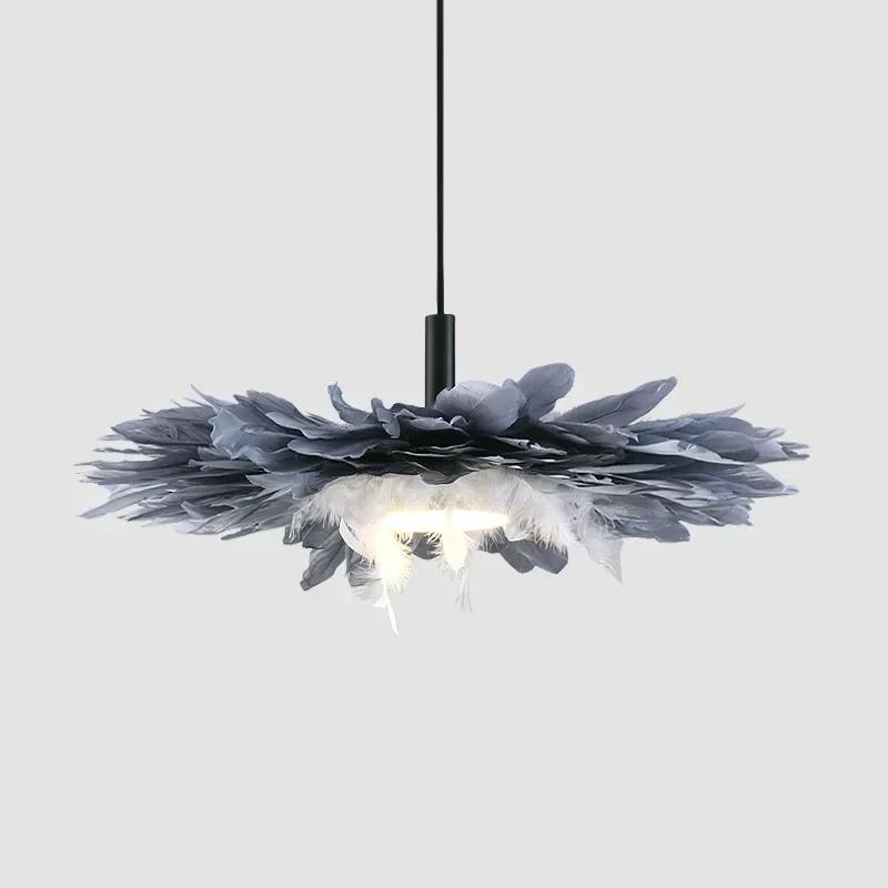 Nordic Creative Grey Feather Pendant Lights 3 Light Color LED Girl Baby Kids Hanging Light for Bedroom School Wedding Lighting