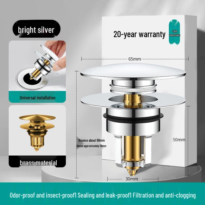 Universal Press-Type Pop-Up Washbasin Stopper Cover, Leak-Proof Core Drain for Countertop Basin