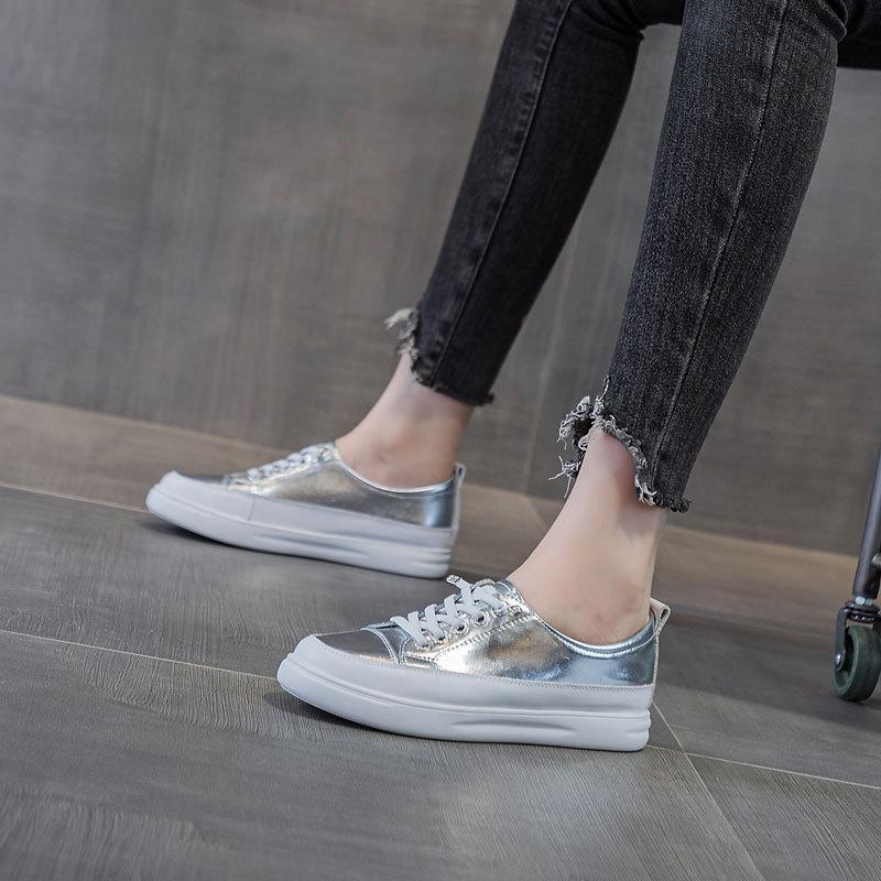 Fashion 2CM Genuine Leather Women Casual Sneakers Plus Size 43 Spring Summer Skate Shoes Ladies Little White Vulcanized Shoes Woman