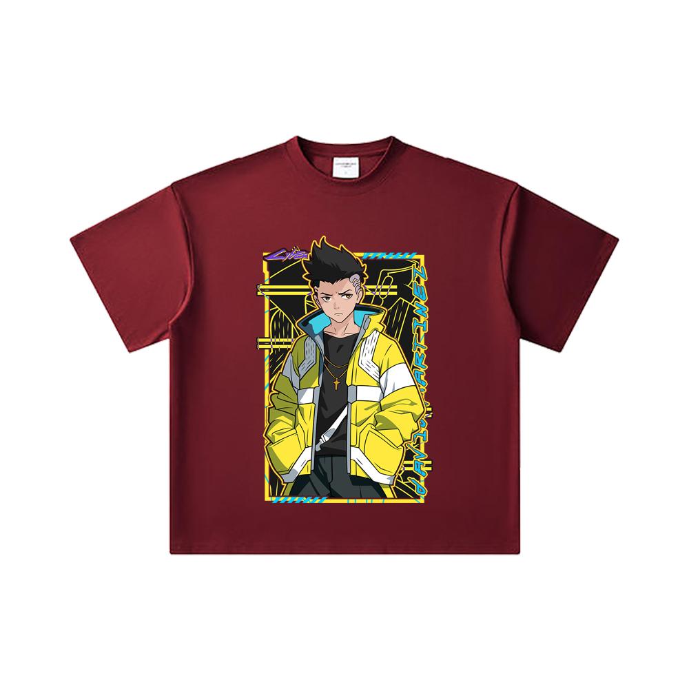 

260 GSM Double Yarn 32 Count 100% Cotton Cyberpunk Edgerunners V7 David Print Unisex Heavy Cotton T Shirt 2XL вина червоного кольору