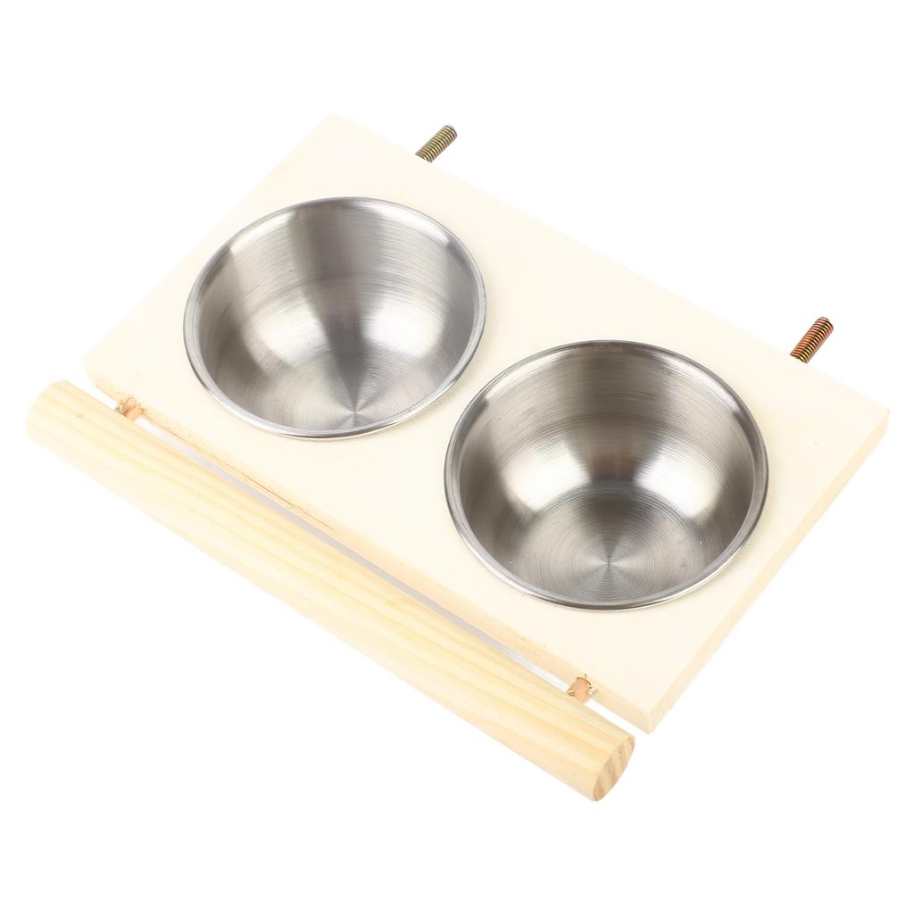 Parrot Feeding Bowl Stainless Steel Food Water Feeder Cage Accessory with StandDouble Bowl