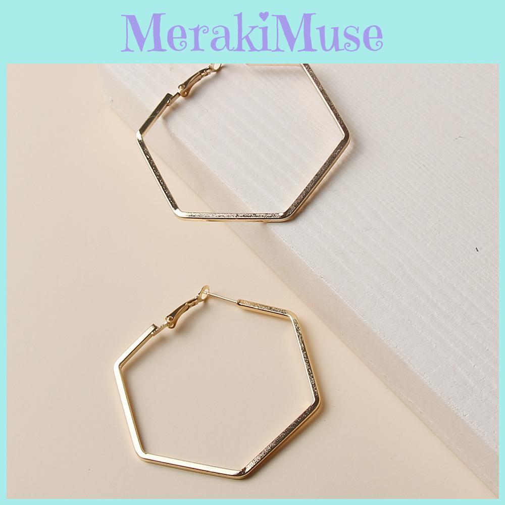 Contemporary Hexagon Geometric Ear Rings With Electroplated Gold For Stylish Office Wear