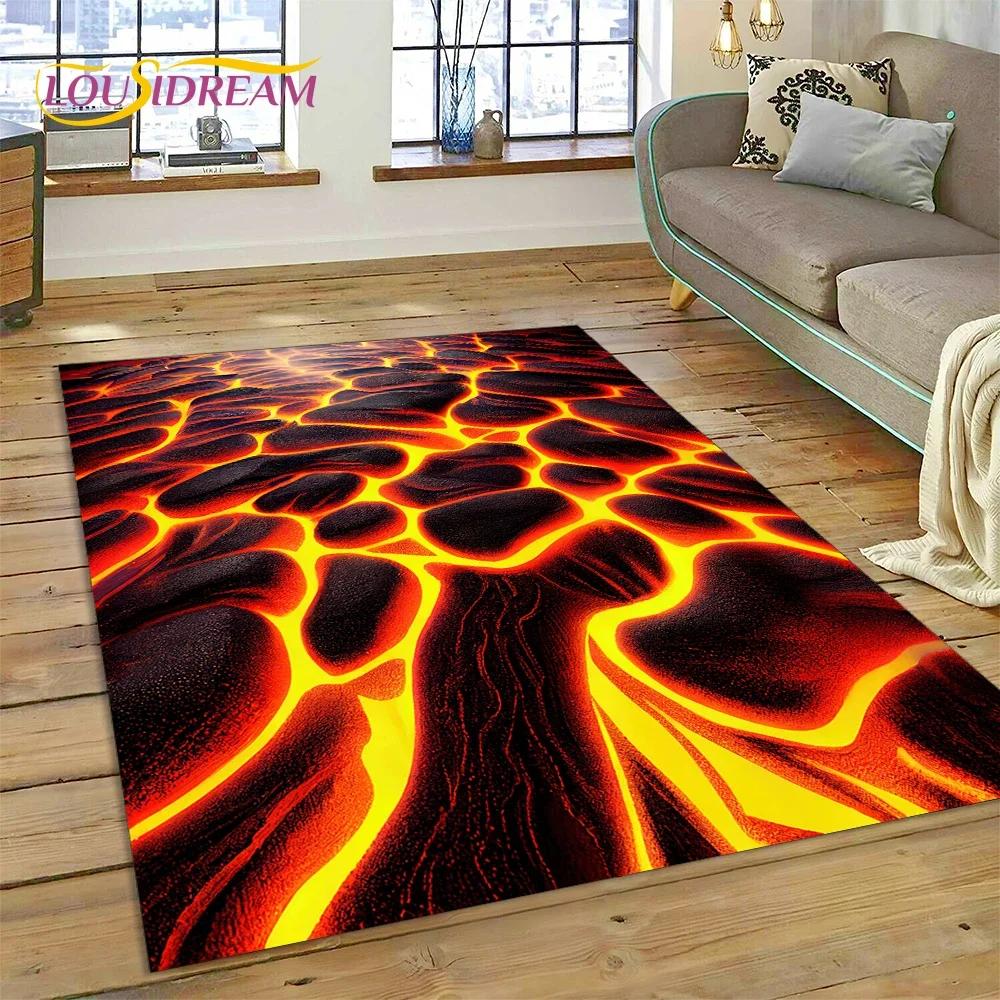 3D Volcano Lava Magma Carpet Rug for Bedroom Living Room Home Sofa Decoration,Children Game Large Decor Floor Mat Non-slip Gift