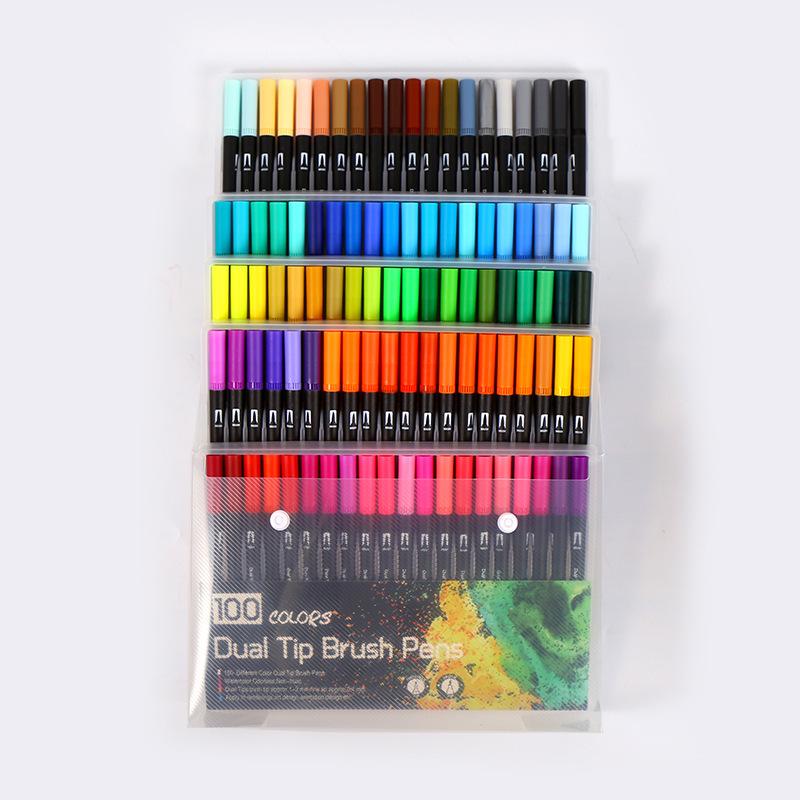 Water-based Double-ended Watercolor Pen Set with Colored Fine Liner and Soft Tip