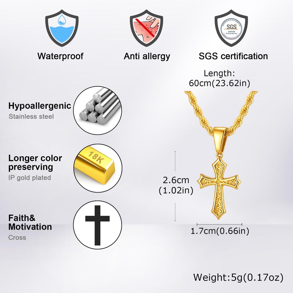 Personality Stainless Steel Cross Pendant Necklace for Men Boys, Retro Religious Faith Prayer Jewelry Gift