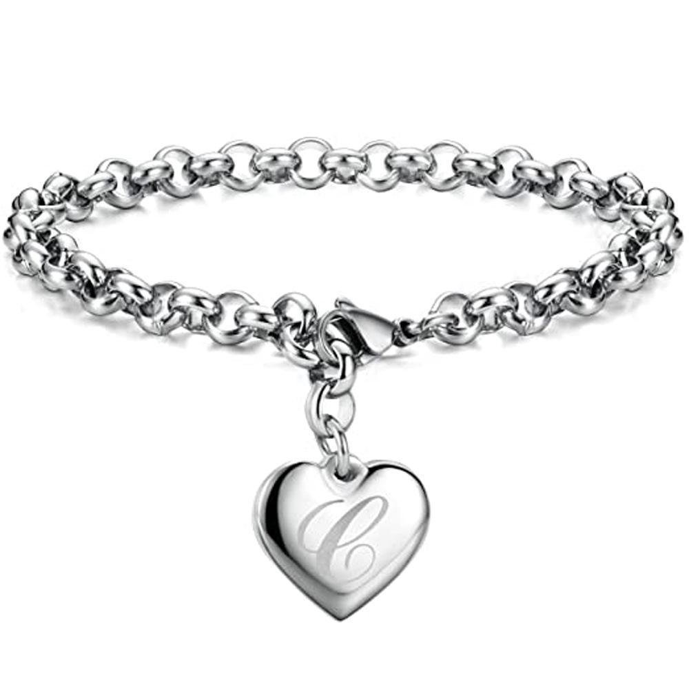 26-Letter Engraved Titanium Steel Bracelet for Women - Stylish European & American Design with English Letters