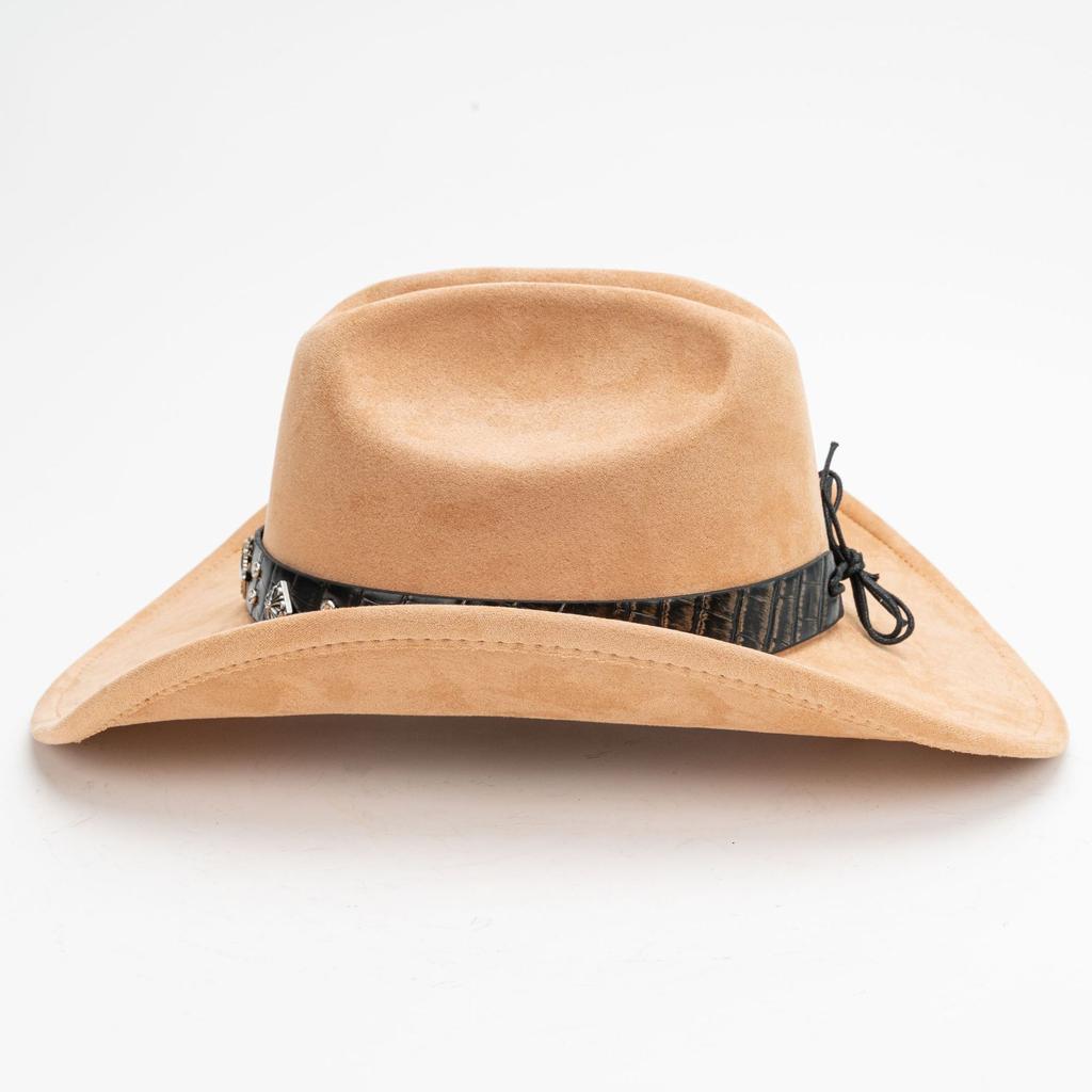 Suede Western Cowboy Hat Vintage Metal Jazz Hat Men's and Women's Ethnic Style Autumn and Winter Big-brimmed Top Hat